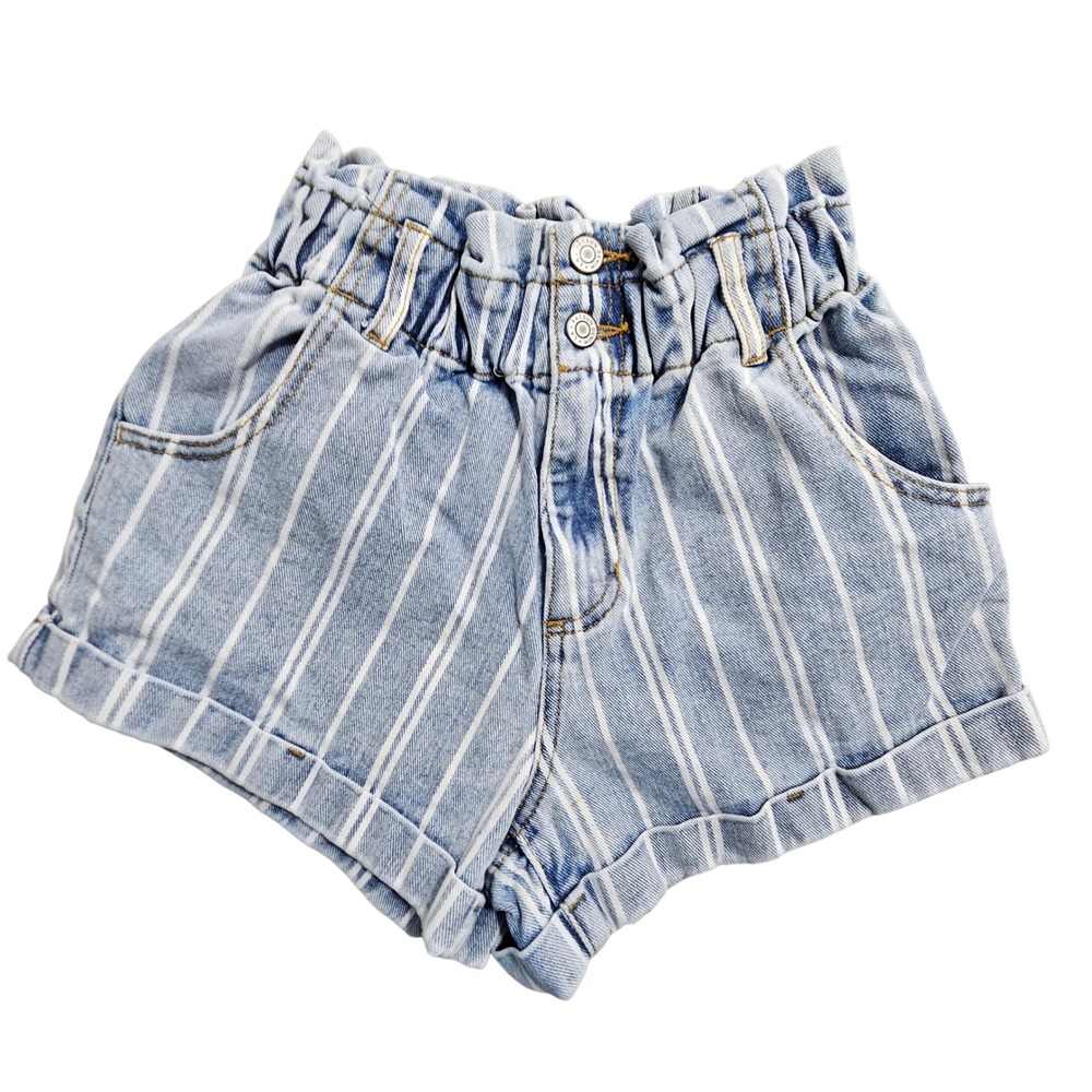 PacSun Denim Shorts Womens 24 Blue White Striped Paperbag Waist High Rise